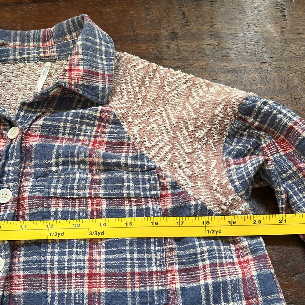 FREE PEOPLE Fireside Nights Plaid & Knit Long Sleeve Blouse Cloudy Combo Size S - Picture 13 of 15